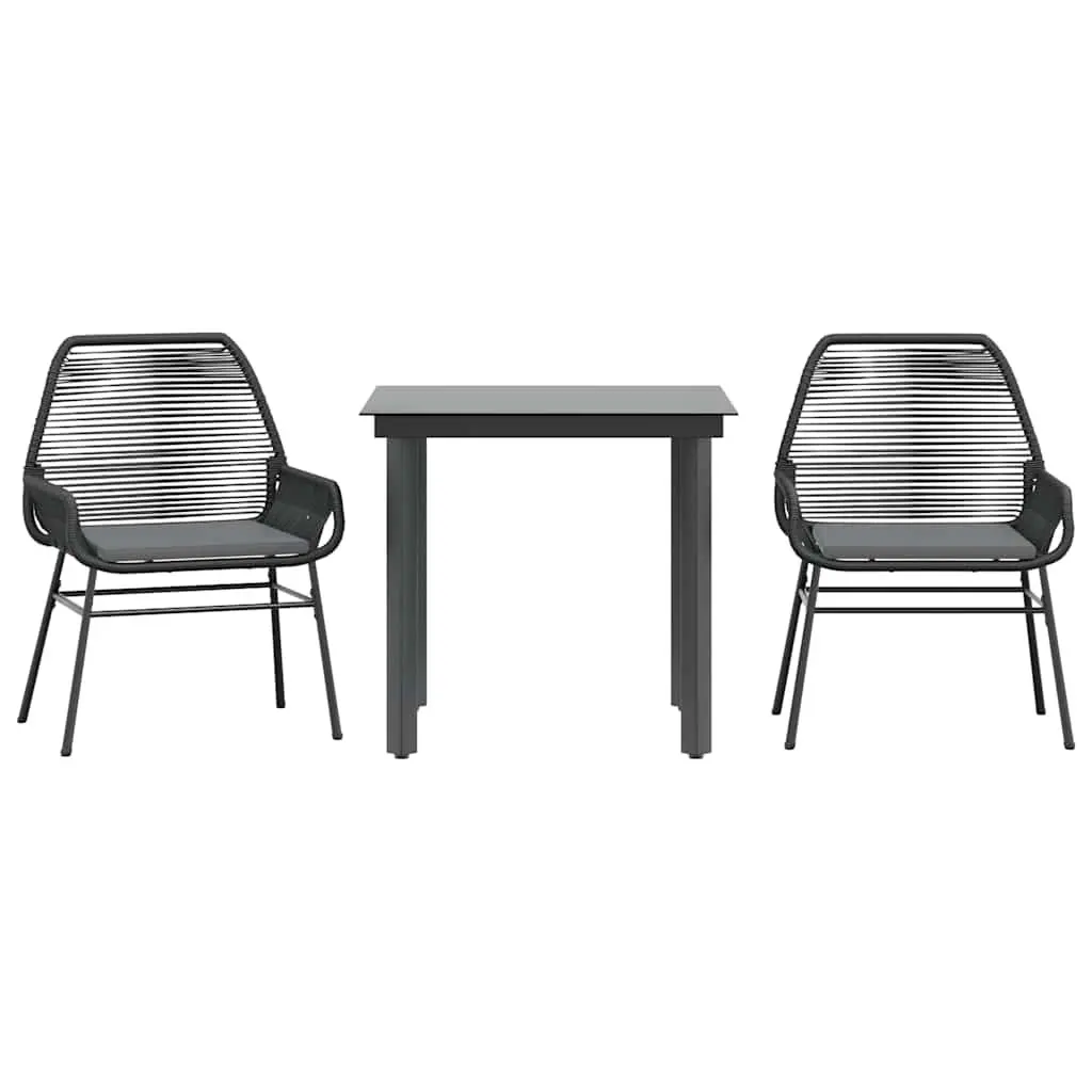 3 Piece Garden Dining Set PE Rattan Frame Powder Coated Steel Black with Cushions