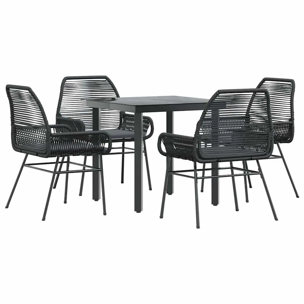 Garden Dining Set 5 Piece PE Rattan Steel Glass Black Outdoor Furniture