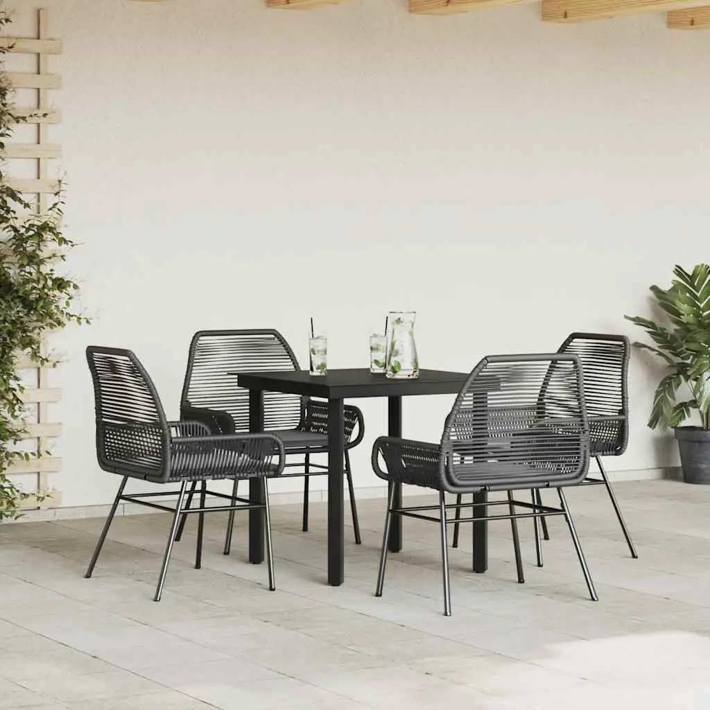 Garden Dining Set 5 Piece PE Rattan Steel Glass Black Outdoor Furniture
