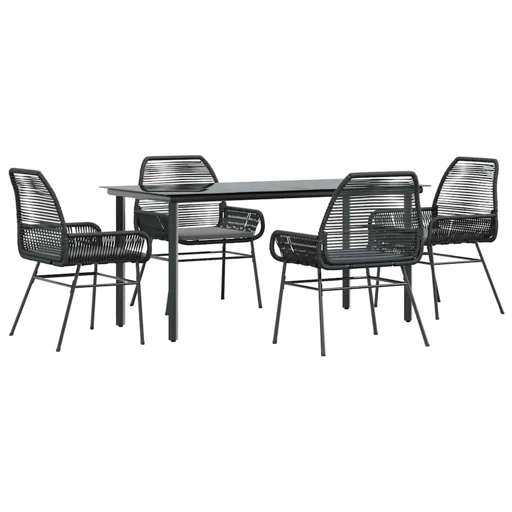 5 Piece Outdoor Dining Set PE Rattan Frame Tempered Glass Table Black