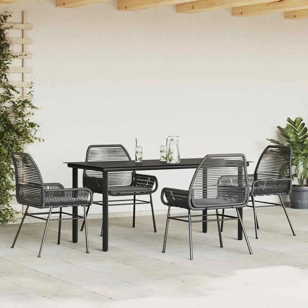 5 Piece Outdoor Dining Set PE Rattan Frame Tempered Glass Table Black
