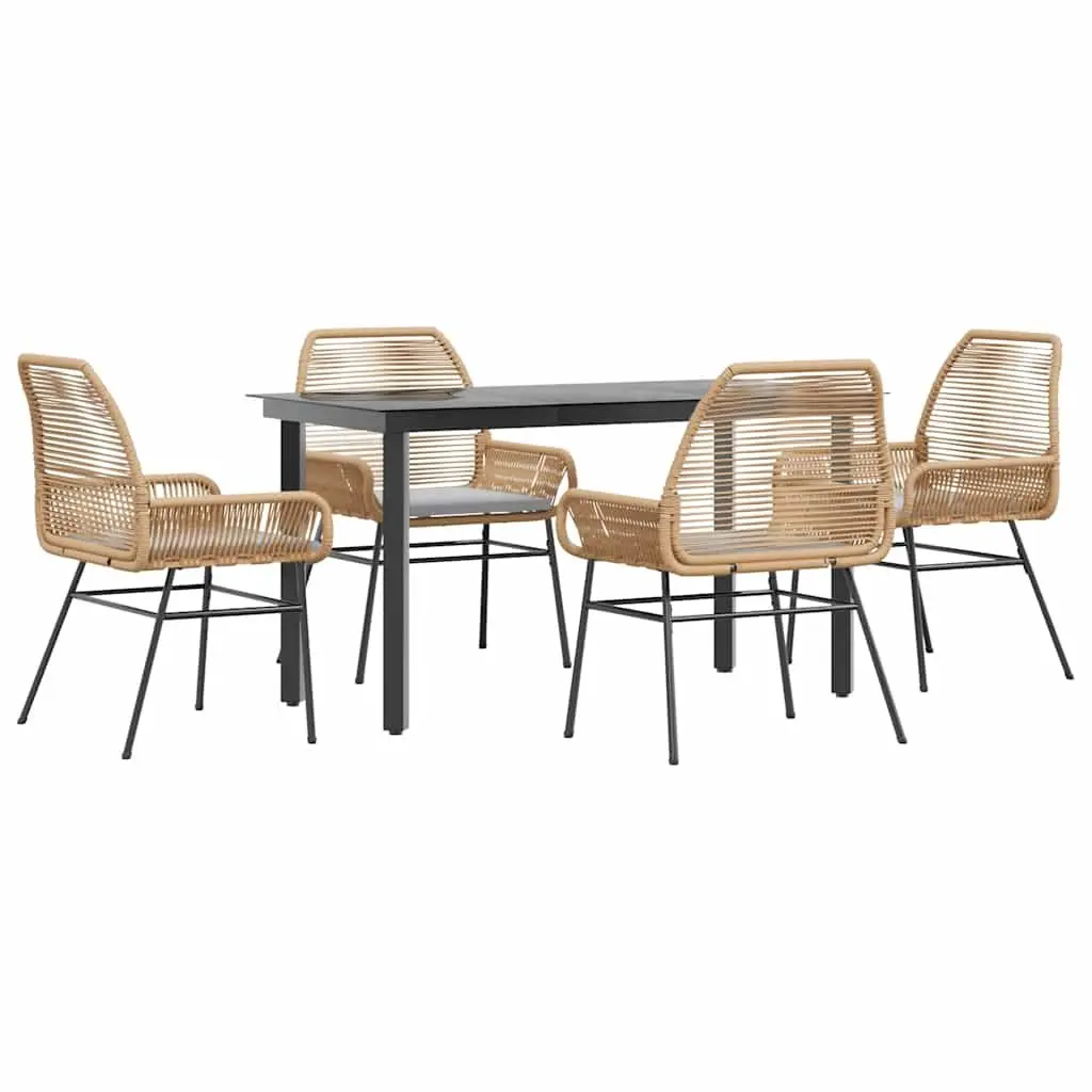 5 Piece Garden Dining Set Poly Rattan Steel Glass Brown Outdoor Patio