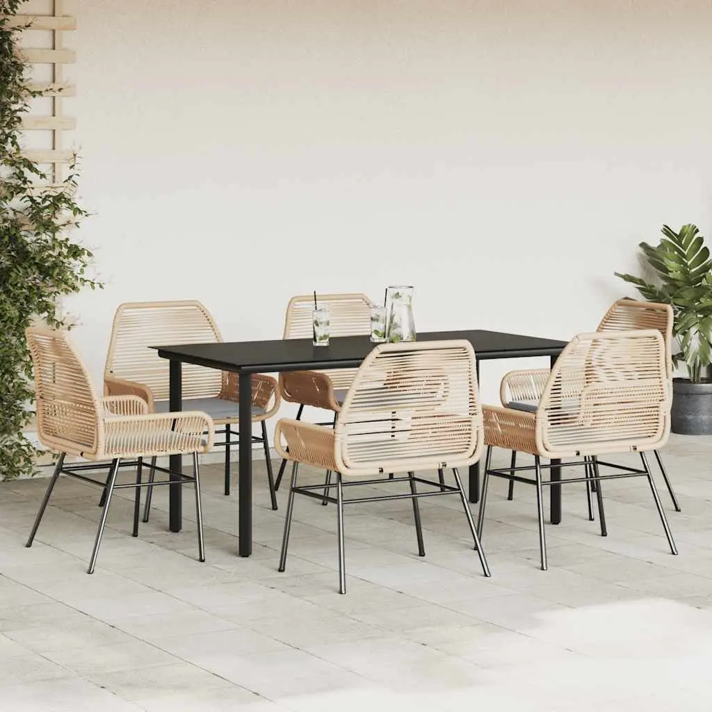 7 Piece Garden Dining Set Poly Rattan Brown Glass Patio Outdoor Furniture