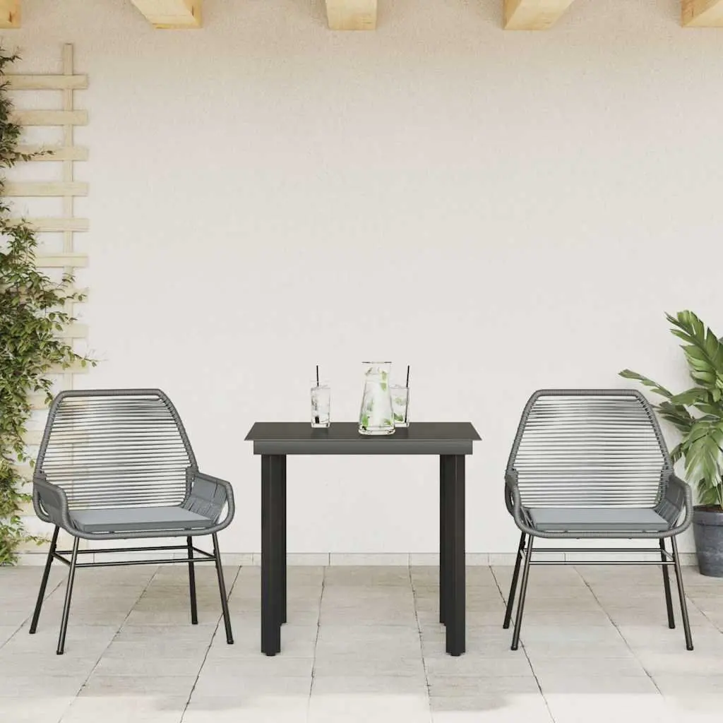 Garden Dining Set Poly Rattan 3 Piece Outdoor Furniture Grey Glass Table