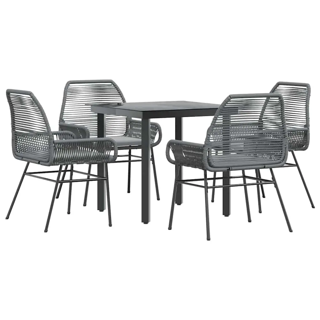 5 Piece Garden Dining Set Grey Poly Rattan Tempered Glass Table Outdoor Furniture