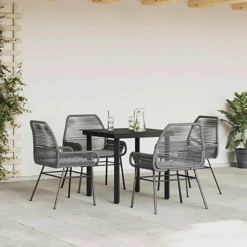 5 Piece Garden Dining Set Grey Poly Rattan Tempered Glass Table Outdoor Furniture