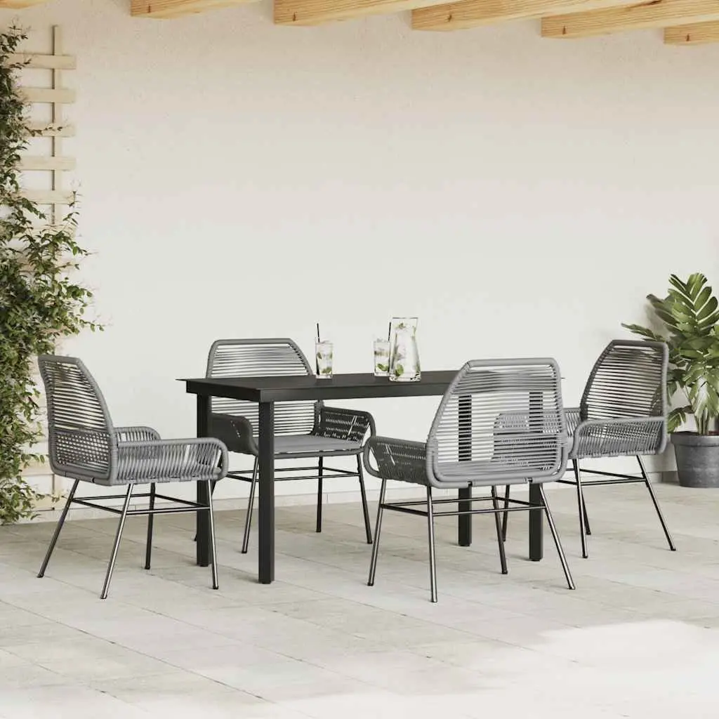 5 Piece Garden Dining Set PE Rattan Steel Frame Tempered Glass Table Grey