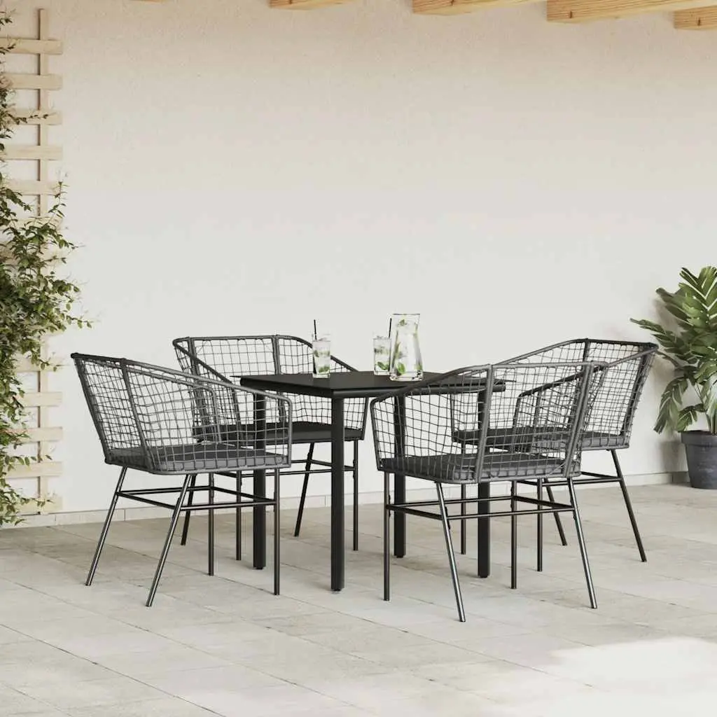 Garden Dining Set 5 Piece Outdoor Furniture Black Poly Rattan Glass Table Chairs