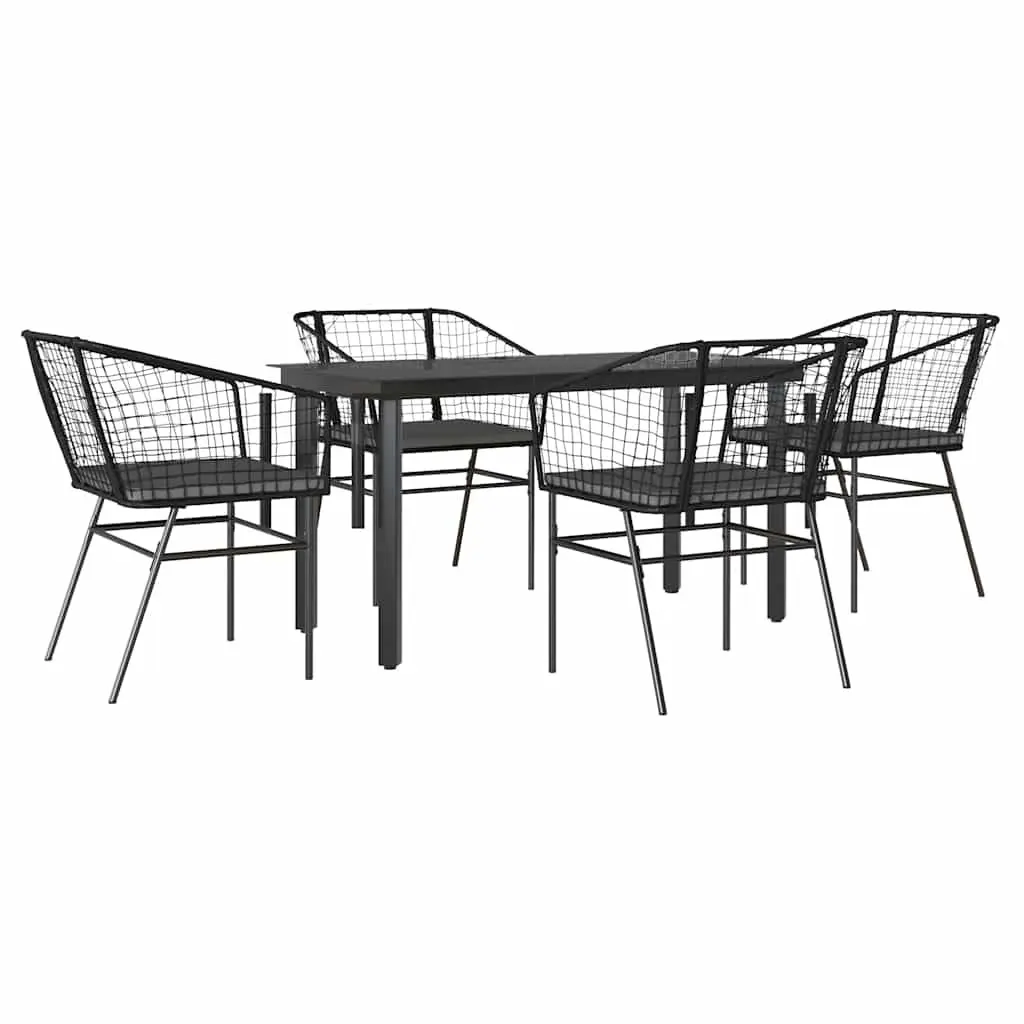 Garden Dining Set 5 Piece Outdoor Furniture Black Poly Rattan Glass Table Chairs
