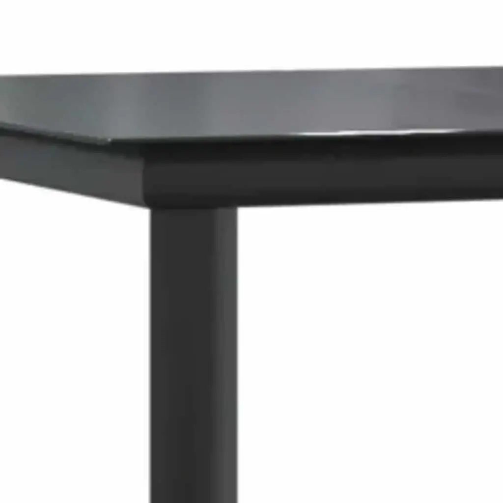 5 Piece Outdoor Dining Set Black Poly Rattan Cushioned Chairs Tempered Glass Table Garden Furniture