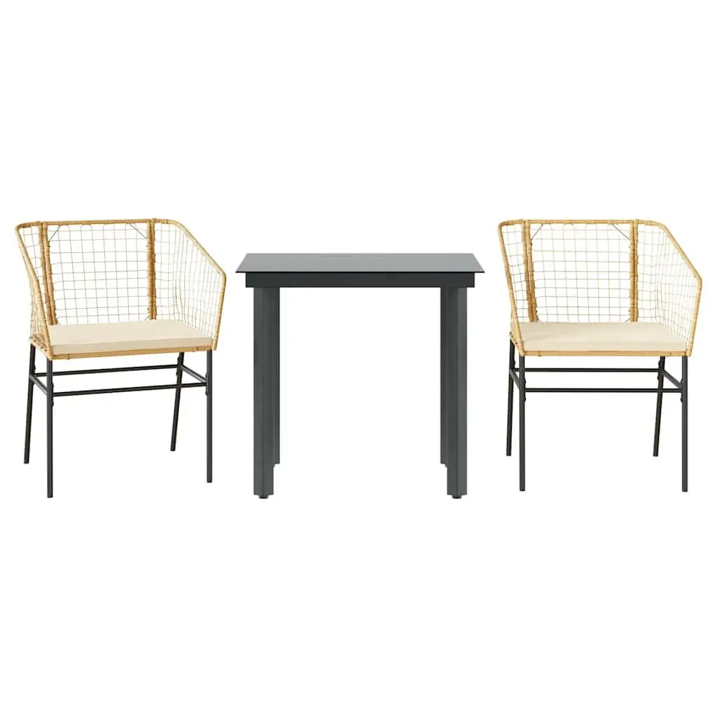 Garden Dining Set Poly Rattan 3 Piece Outdoor Furniture Brown with Cushions