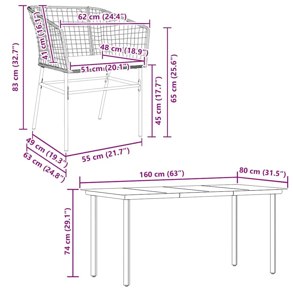 5 Piece Garden Dining Set Outdoor Furniture Brown Poly Rattan Glass Patio Table