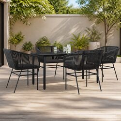 5 Piece Patio Dining Set - Black Poly Rattan & Glass