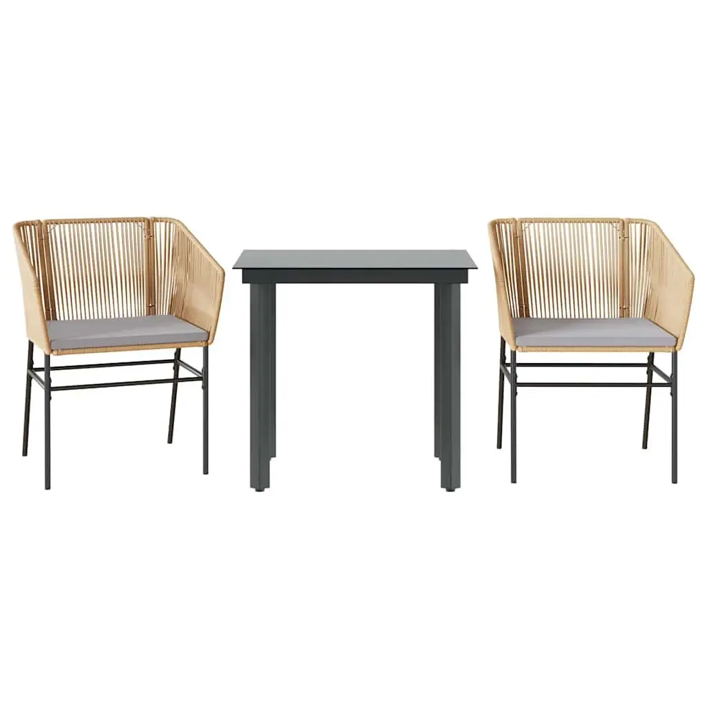Garden Dining Set Poly Rattan 3 Piece Brown Outdoor Furniture Patio Table Chairs