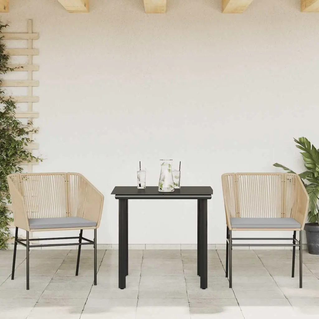 Garden Dining Set Poly Rattan 3 Piece Brown Outdoor Furniture Patio Table Chairs