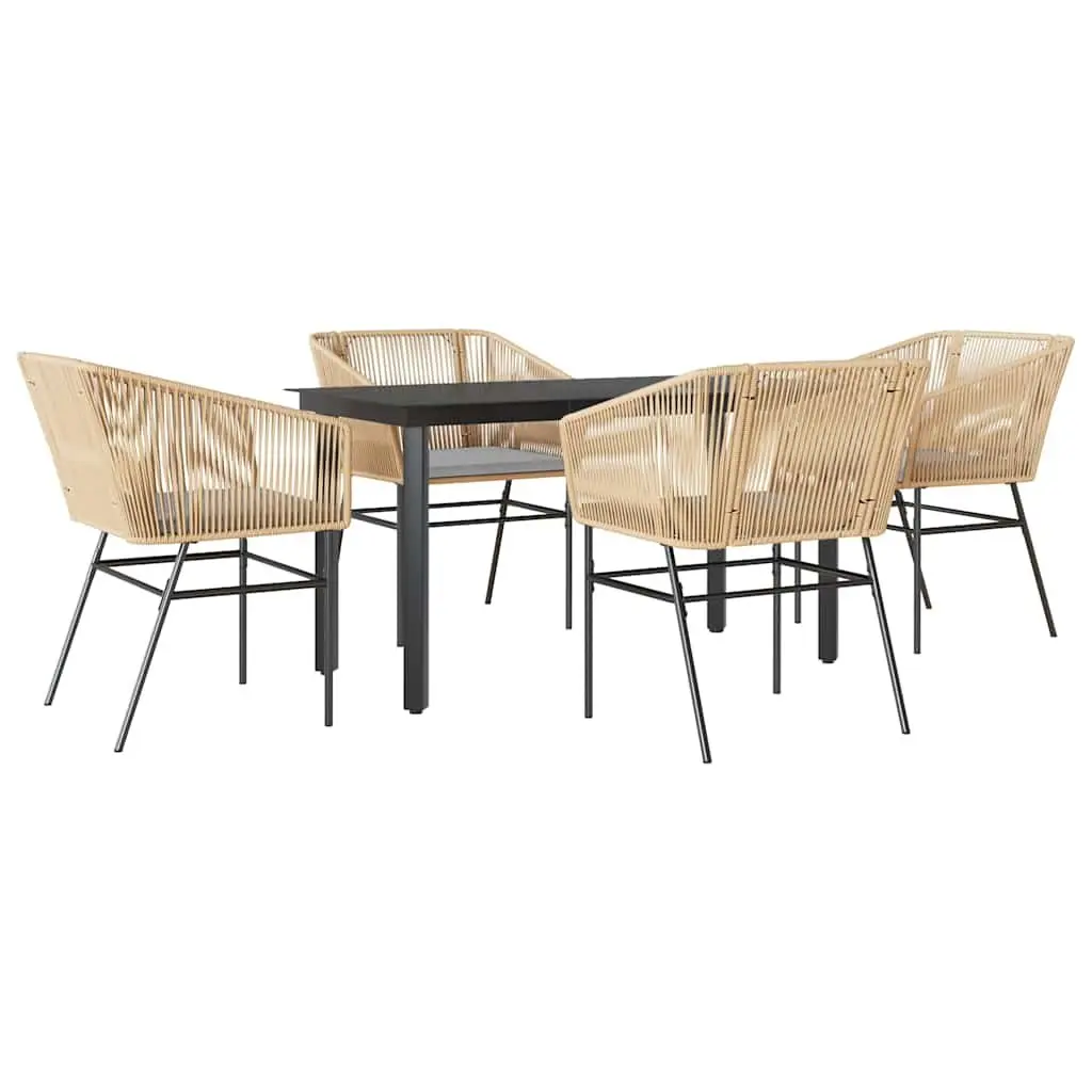 5 Piece Garden Dining Set Brown PE Rattan Outdoor Furniture with Glass Table