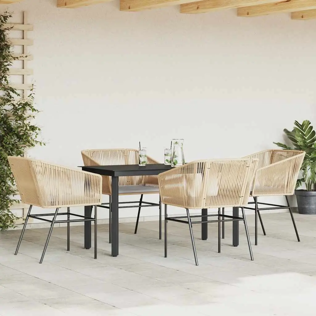 5 Piece Garden Dining Set Brown PE Rattan Outdoor Furniture with Glass Table