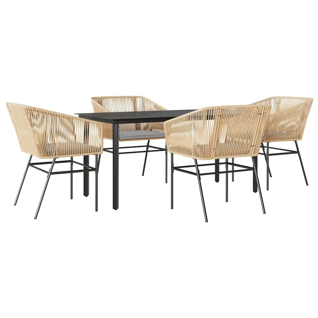 5 Piece Garden Dining Set Poly Rattan Brown Outdoor Furniture with Cushions