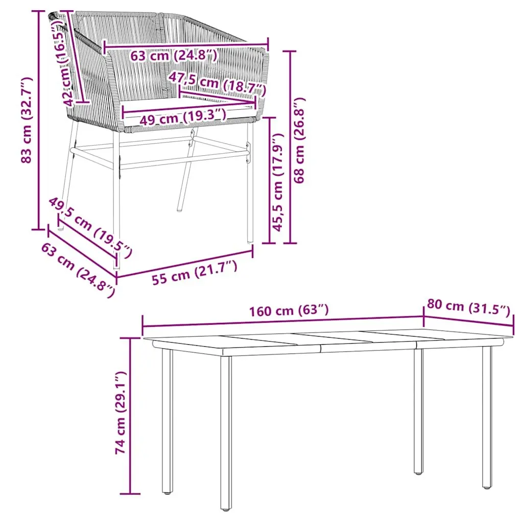 7 Piece Garden Dining Set Poly Rattan Glass Table Brown