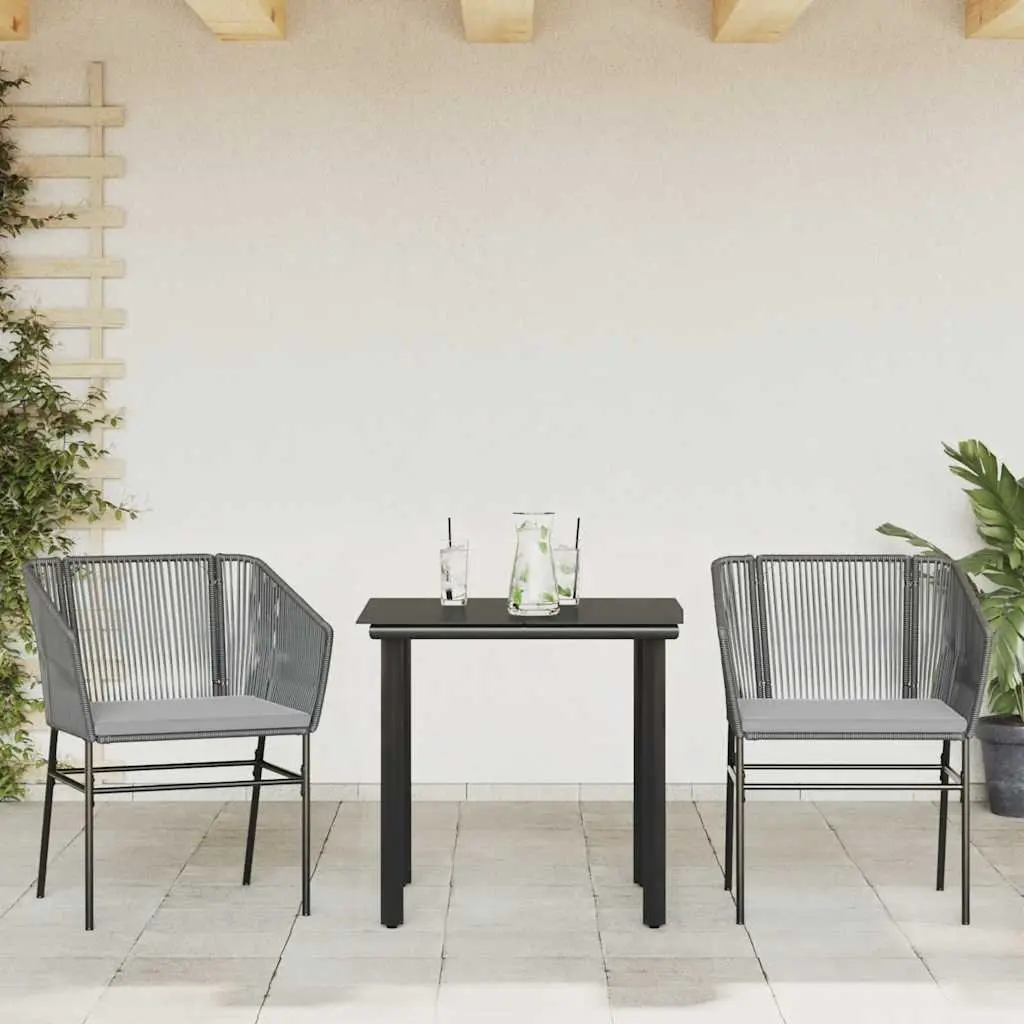 Garden Dining Set 3 Piece Outdoor Furniture Grey Poly Rattan Glass Table Chair