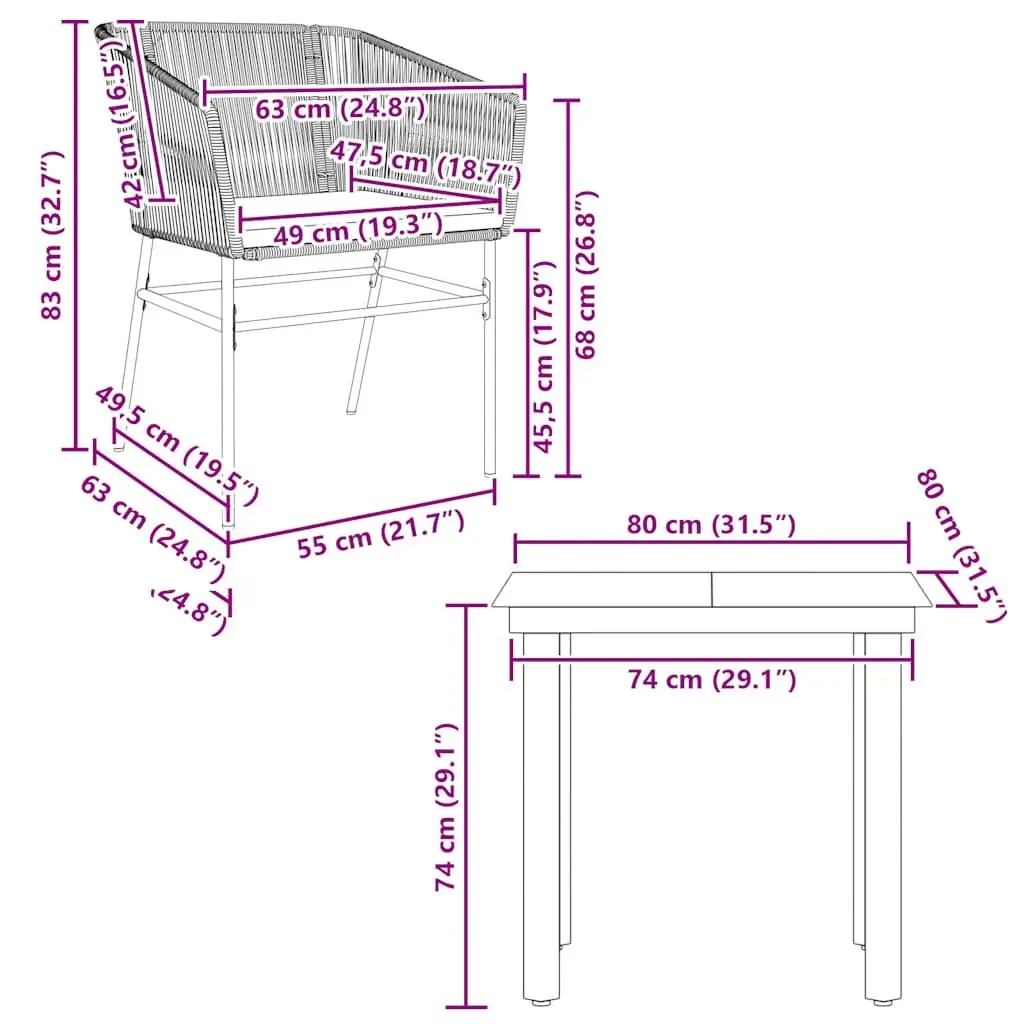Garden Dining Set 3 Piece Outdoor Furniture Grey Poly Rattan Glass Table Chair