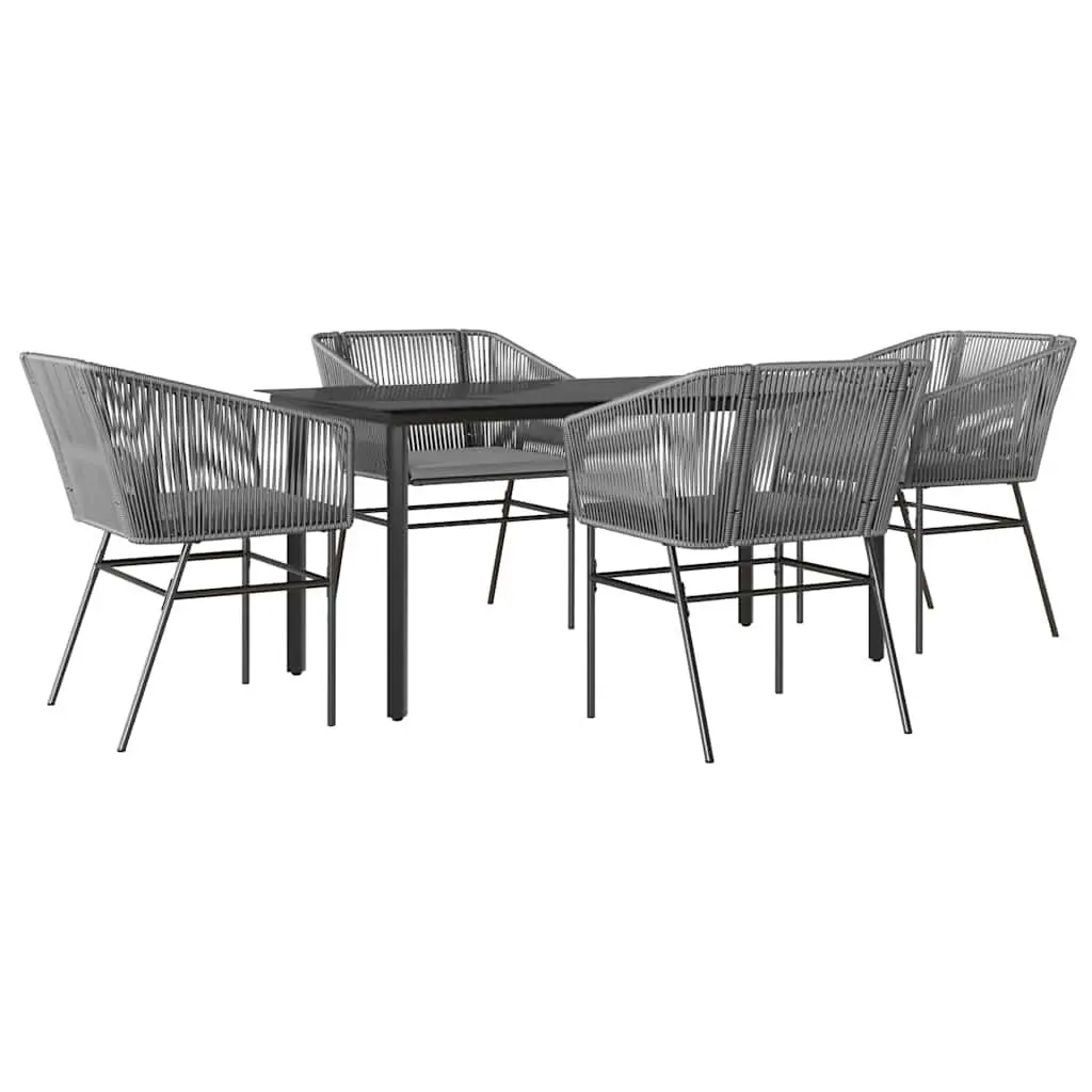 Garden Dining Set 5 Piece Poly Rattan Grey Outdoor Patio Furniture with Glass Table