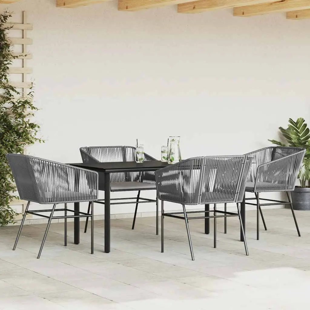 Garden Dining Set 5 Piece Poly Rattan Grey Outdoor Patio Furniture with Glass Table