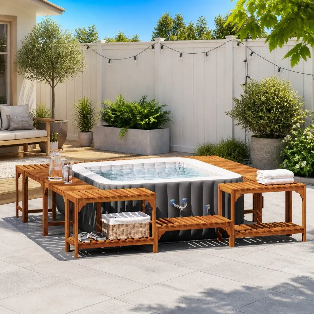 Hot Tub Surround 230 x 230 cm Acacia Wood Outdoor Spa Enclosure Brown