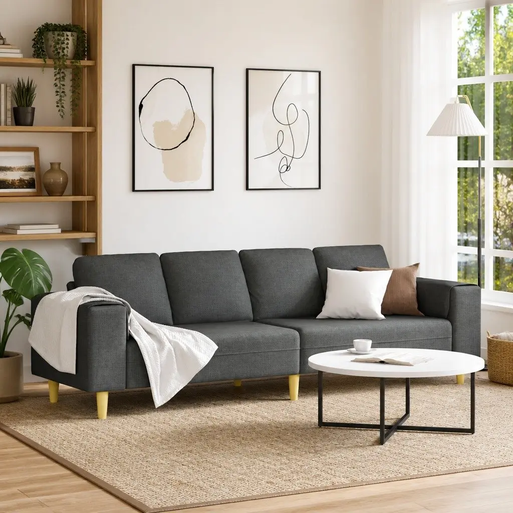 Sofa250cmdarkgreyupholsterypolyesterfoamfillingcontemporarydesignfurniture