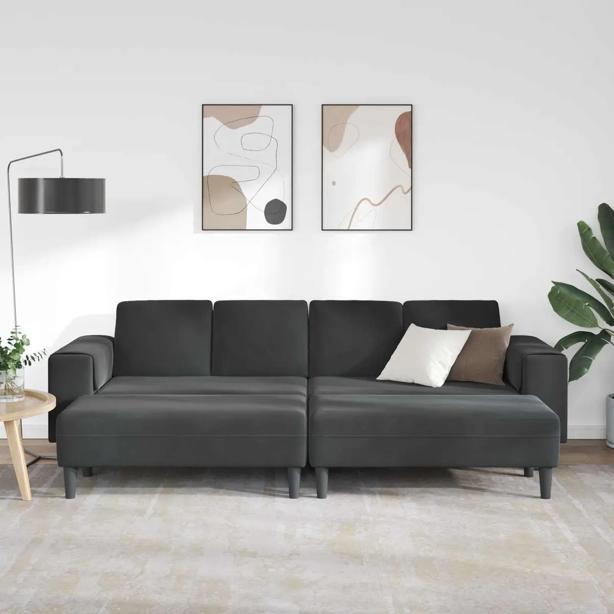 3 Piece Modern Sofa Polyester Upholstery Black Modular Couch with Cushions and Armrests