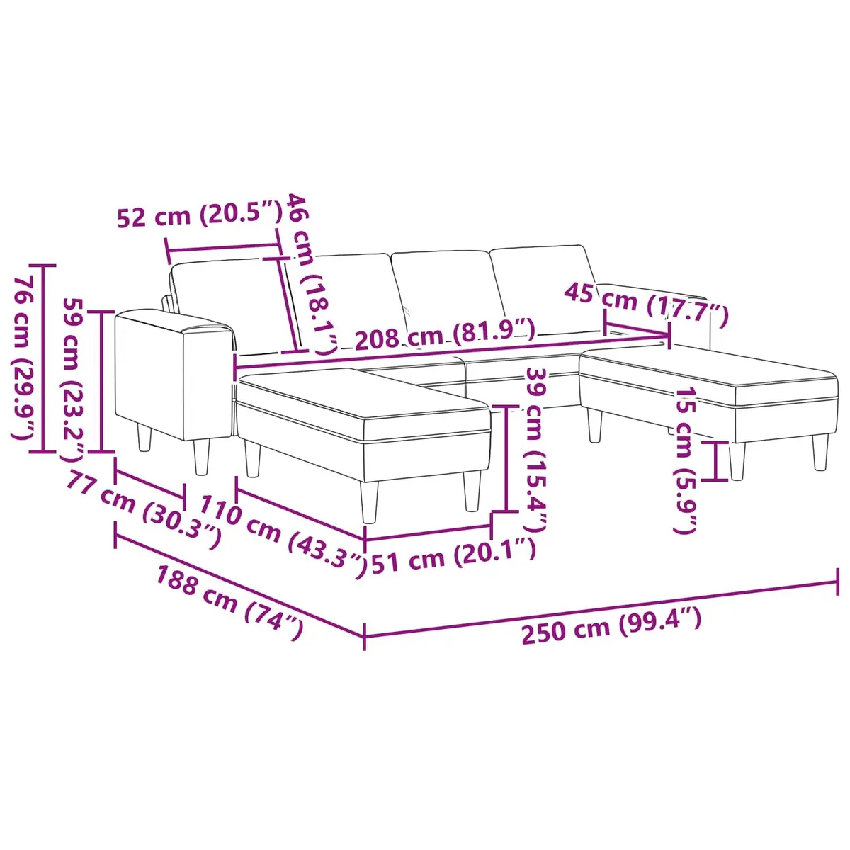 3 Piece Modern Sofa Polyester Upholstery Black Modular Couch with Cushions and Armrests