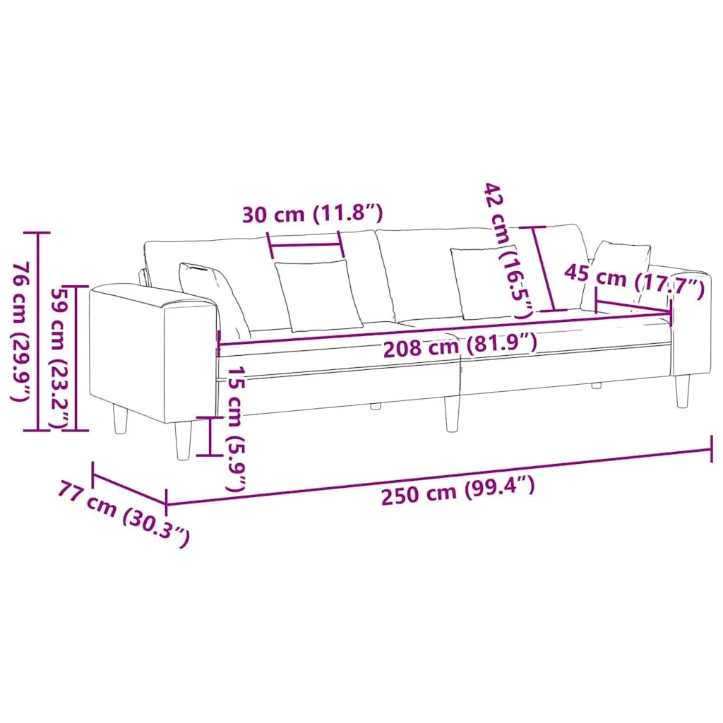 Sofa Fabric Grey 250cm Springsupport Plywood Frame Living Room Furniture