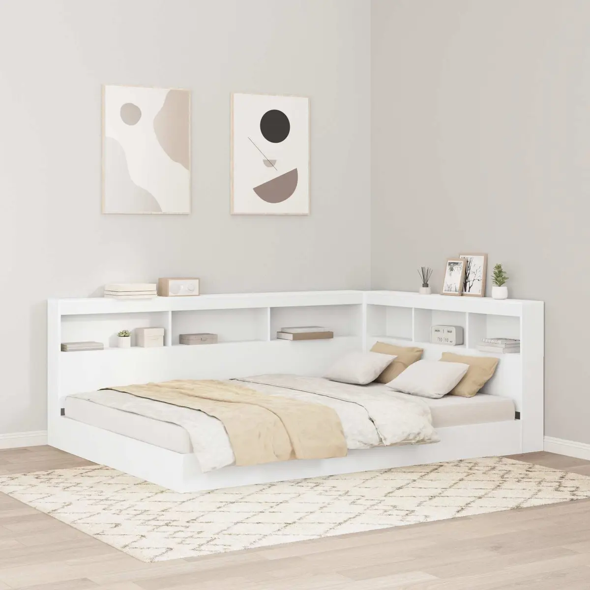 White Headboard with Storage Shelves for Bedrooms