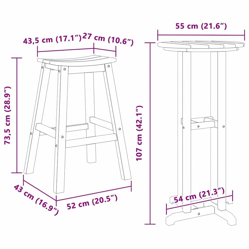 Garden Bar Set HDPE Frame 3 Pieces Black Outdoor Furniture