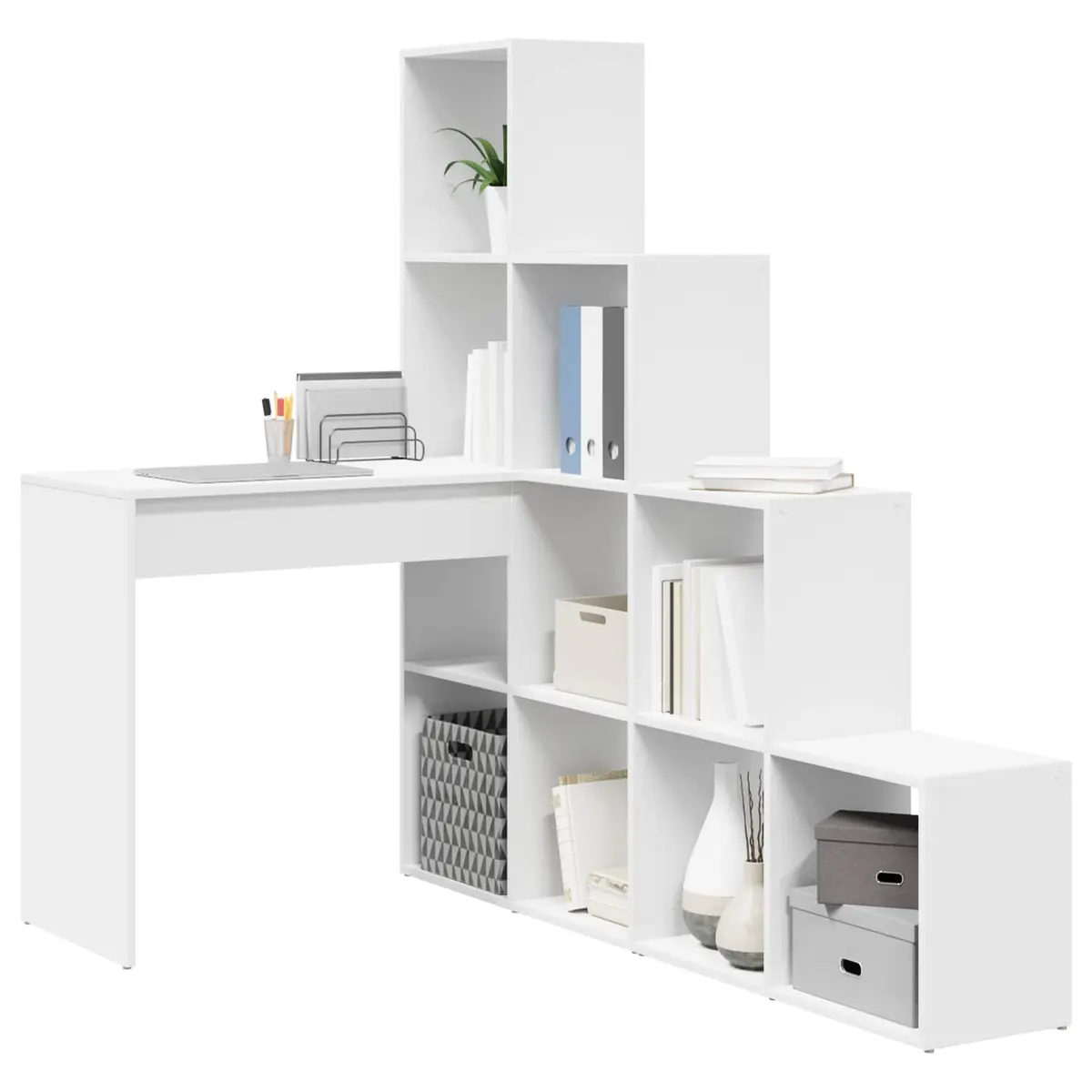 Corner Desk Engineered Wood White 1015cm x 1495cm x 1495cm with Storage Shelves