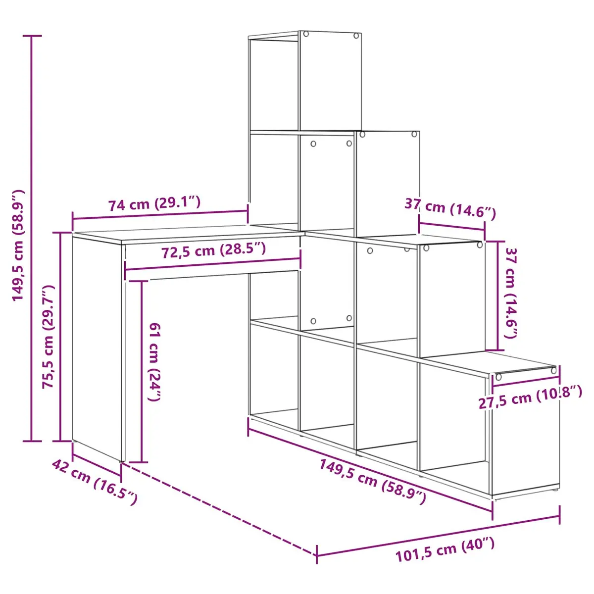 Corner Desk Engineered Wood White 1015cm x 1495cm x 1495cm with Storage Shelves