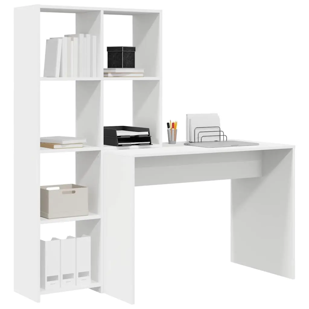 Desk Engineered Wood Large White with Shelves Modern Office Furniture