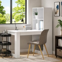Functional White Writing Desk with Storage for Home Office 122cm