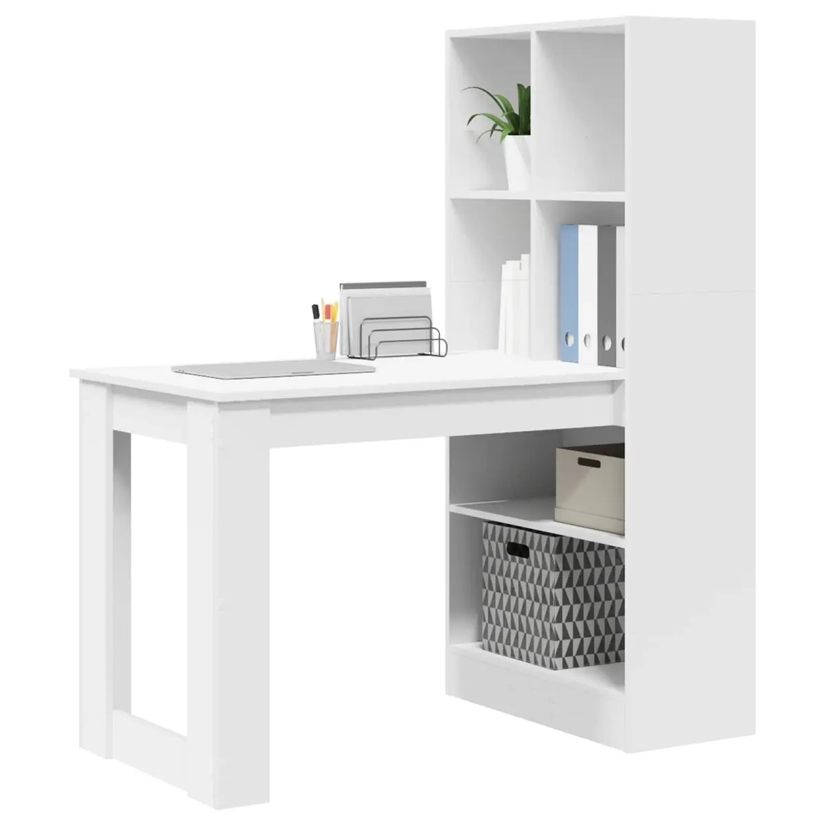 White Writing Desk with Storage for Home Office 122cm