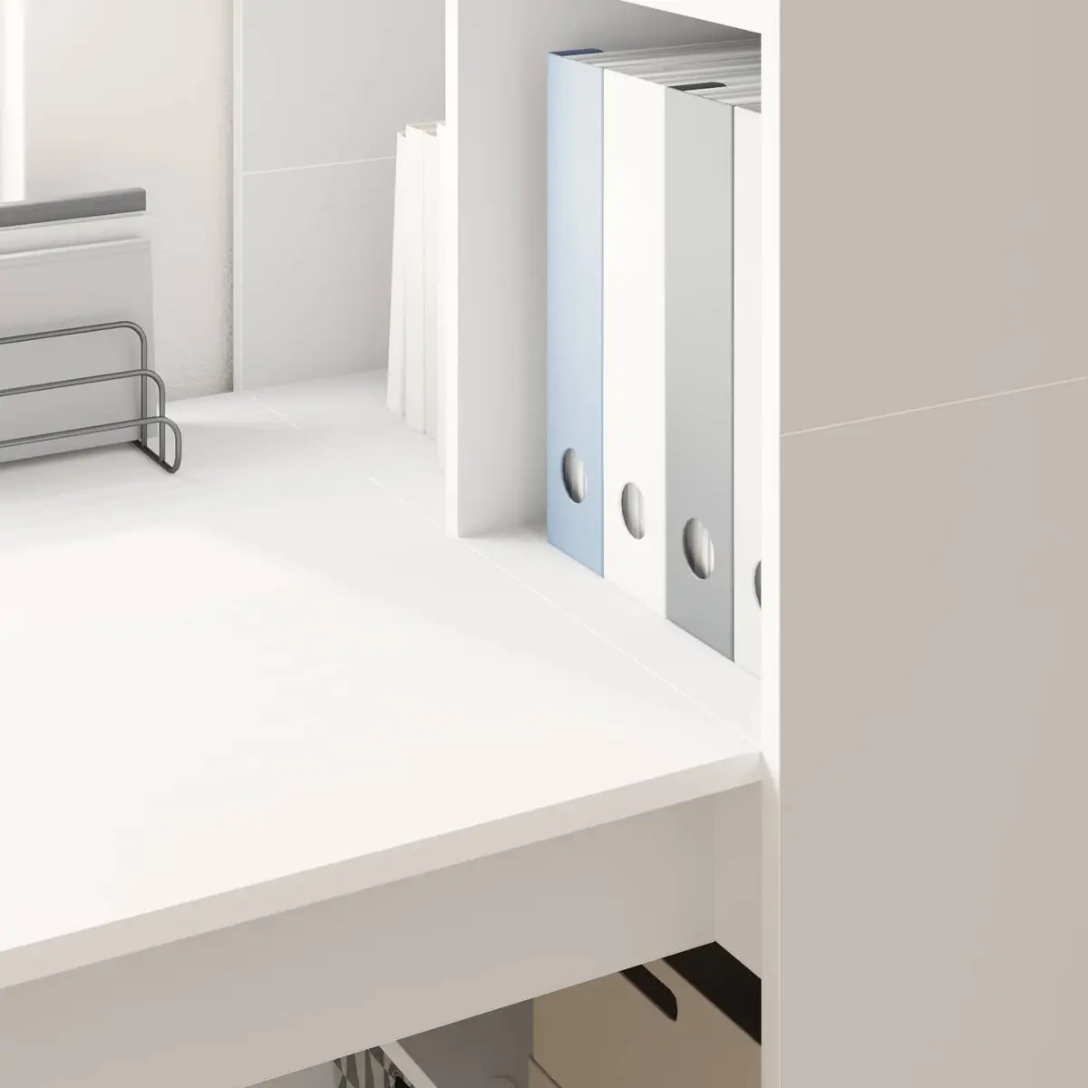 White Writing Desk with Storage for Home Office 122cm