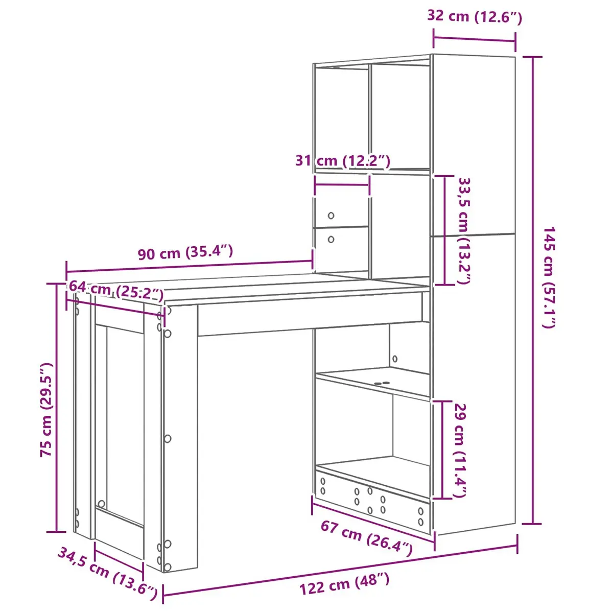 White Writing Desk with Storage for Home Office 122cm