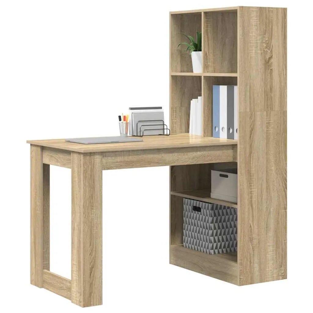 Writing Desk with Shelves Engineered Wood Office Furniture Brown 122x67x145cm