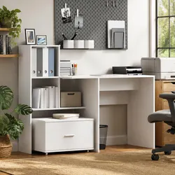 Functional White Desk with Storage Solutions 131.5 x 50 x 106.5 cm