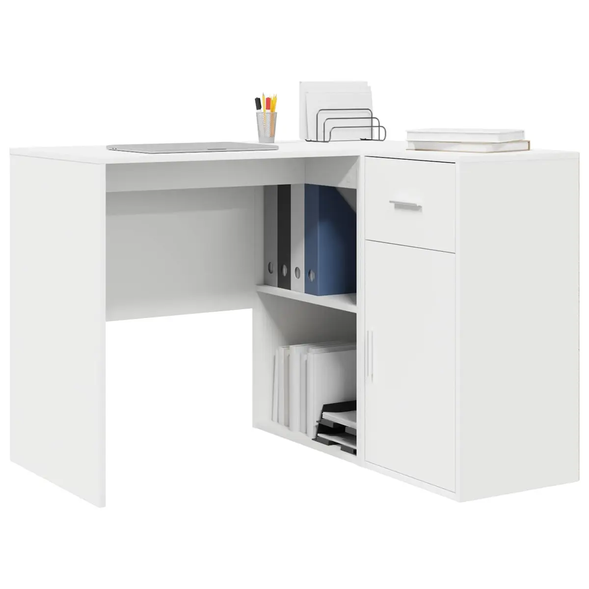 White Corner Desk with Storage Solutions