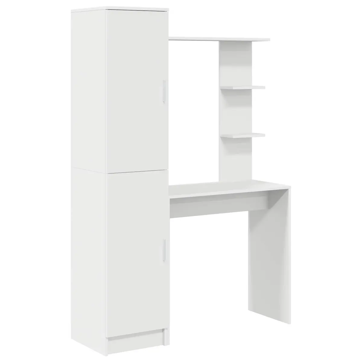 Desk Engineered Wood White with Shelves and Hinged Doors for Office Workspace Storage