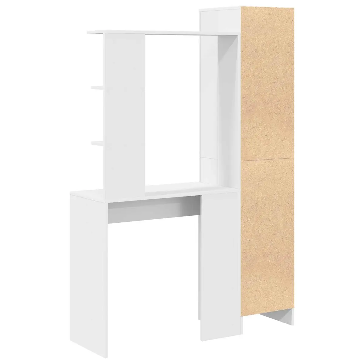 Desk Engineered Wood White with Shelves and Hinged Doors for Office Workspace Storage