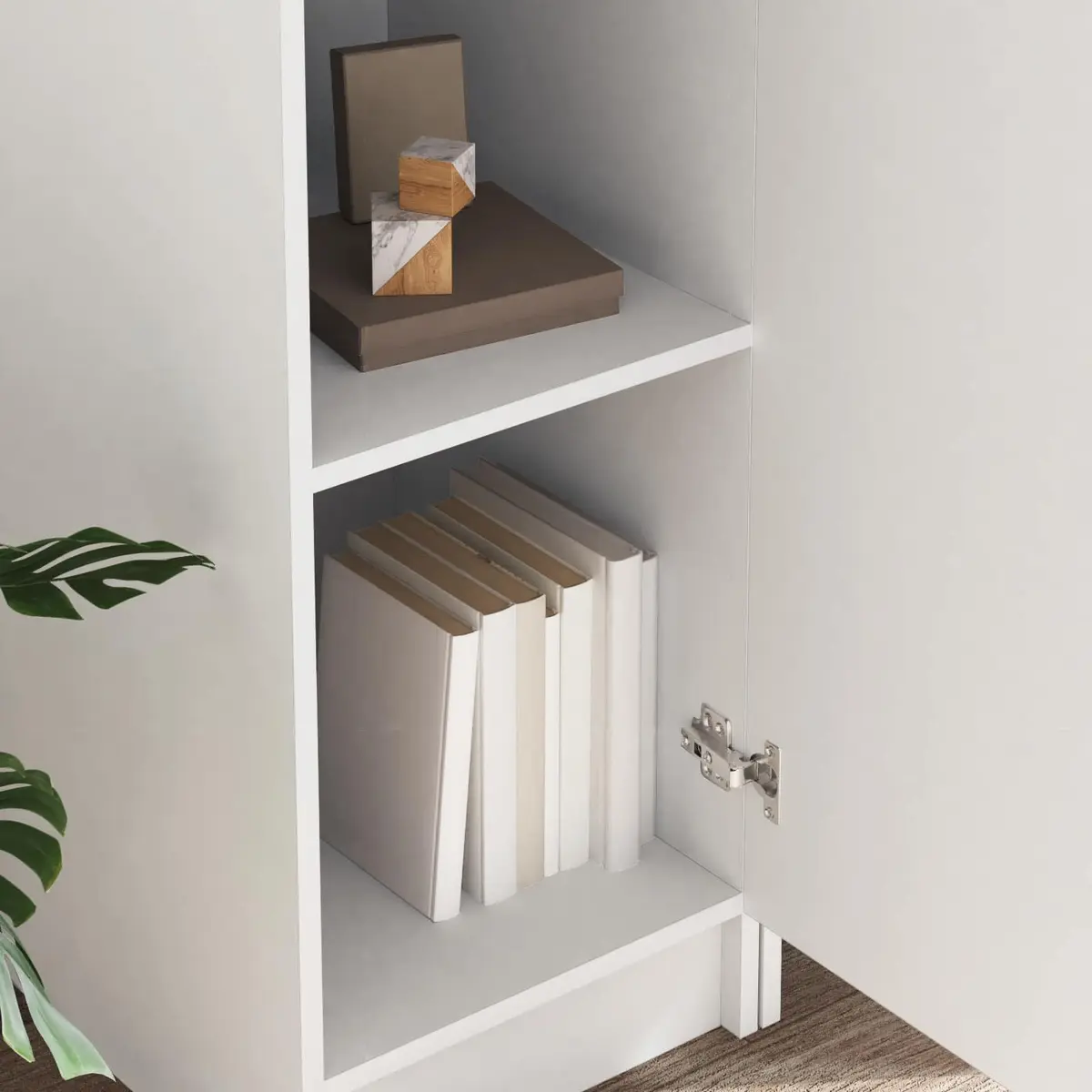 Desk Engineered Wood White with Shelves and Hinged Doors for Office Workspace Storage