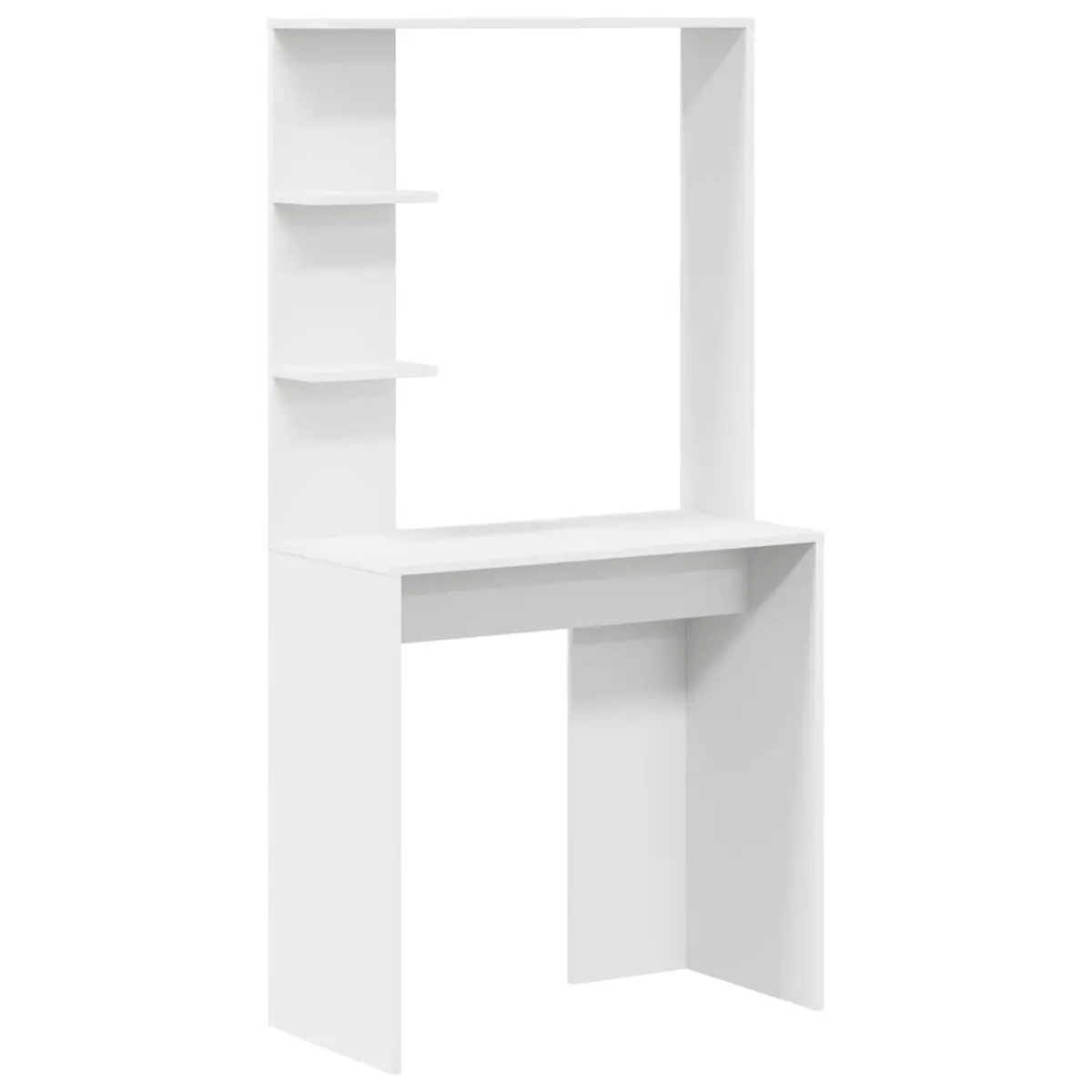 Desk Engineered Wood White with Shelves and Hinged Doors for Office Workspace Storage
