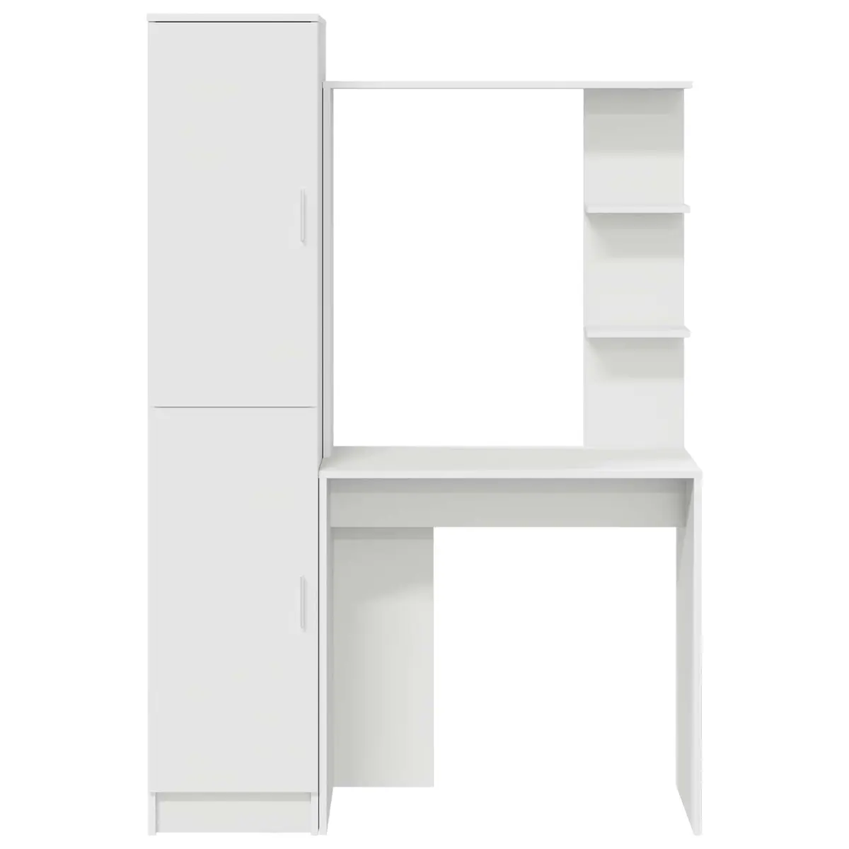 Desk Engineered Wood White with Shelves and Hinged Doors for Office Workspace Storage