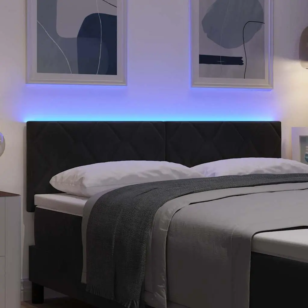 LED Headboard Velvet 144cm Black Upholstered Bed Headboard with RGB Lights